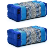 Leewadee Yoga Block 2er-Set Yogaklotz Pilates Yogakissen Meditationskissen Ökologisches Naturprodukt, 35x18x12 cm, Kapok, blau