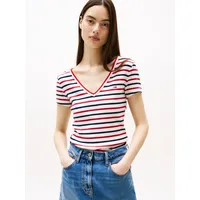 Tommy Jeans SLIM fit T-Shirt mit V-Ausschnitt, rot, M
