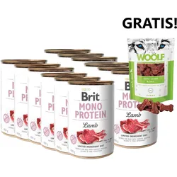 BRIT MONO PROTEIN LAMB 12x400g + WOOLF Mini Lamb Bone 100g GRATIS!