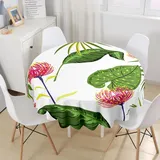 Highdi Runde Tischdecke Abwaschbar Tisch Decke, Tropische Pflanzen Rund Tischwäsche Geeignet für Küche, Esszimmer, Esstisch, Couchtisch, Gartentisch (Durchmesser 100cm,Pinke Blume)