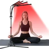 Hottoerak Rotlichtlampe mit Ständer, 4 Köpfe Rotlicht Lampe, 660/850 nm Infrarotlampe, 180 LEDs, Höhenverstellbar, Stativfuß, 10/20/30Mins Timer, 5 Helligkeiten, für Ganzkörper-Entspannung