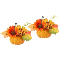 Kunstblume I.GE.A. "Dahlien-Gesteck im Kürbis", gelb (gelb, orange), B:16cm H:12cm L:16cm, Polyester, Kunstpflanzen, Mit Beeren Blume Dekoblume Gesteck Herbstblume Herbstdeko Mittelstück