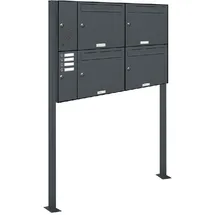 AL Briefkastensysteme 4er Premium Standbriefkasten grau inkl. Zeitungsfach