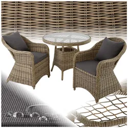 tectake® Rattan Sitzgruppe, mit Aluminiumgestell, wetterfest und UV-beständig, hochwertiges Geflecht, Stühle vormontiert