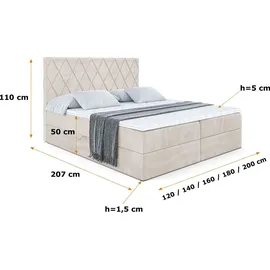 altdecor Boxspringbett mit Matratze Topper, Polsterbett mit Bettkasten LEPARO | Beige Casablanca | 140x200