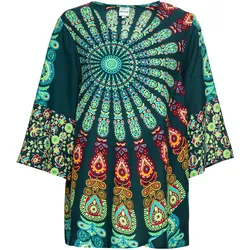 Viskose-Bluse, Druck petrol, 54