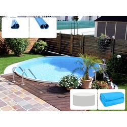 Stahlwandpool IBIZA Ø 5,00 m Rundbecken / Rundpool 1,50 m hoch Einzelbecken Folie 0,8 mm, Farbe: blau, Profil: BASIC Handlauf