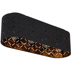 Deckenleuchte 4 flammig Esszimmer Deckenlampe Stoffschirm schwarz gold Muster, Dekorlinien Textil, Fassungen 4x E27, LxBxH 60x20x21 cm