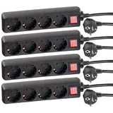 revolt Mehrfach-Stromverteiler: 4er Pack 4-Fach-Steckdosenleiste mit beleuchtetem Netzschalter, (Verteilersteckdosenleiste, Steckerleiste, Verlängerungskabel)