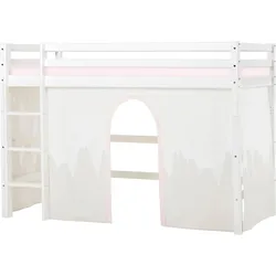 Hochbett HOPPEKIDS "Winter Wonderland» 90x200cm mit Vorhang & Matratze", weiß (weiß, rosa), B:101cm H:145cm L:208cm, Kiefer massiv, Hochbetten, FSC zert Massivholz, 10 Jahre Garantie auf Fertigungsfehler