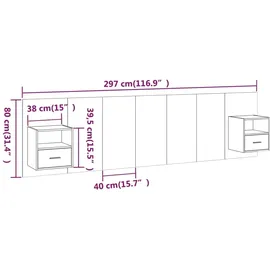 vidaXL Kopfteil mit Nachttischen Räuchereiche Holzwerkstoff