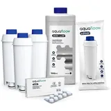 AquaFloow Pflegeset für DeLonghi Kaffeevollautomaten – 3 Wasserfilter, 1 l Entkalker, 10 Tabs