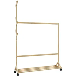 vidaXL Kleiderständer mit Haken und Rollen 100x35x157 cm Bambus