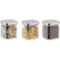 Relaxdays Vorratsgläser mit Deckel, 600 ml, eckige Vorratsdosen, luftdichte