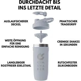 gymshaker Edelstahl Shaker 900 ml mit Sieb grau