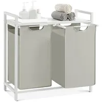 VASAGLE Wäschekorb 2 x 46 L mit Ablage, weiß
