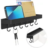 Schlüsselbrett Schwarz, Schlüsselbrett Mit Ablage Und 6 Haken, Schlüsselboard Oh