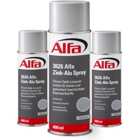 Alfa Zinkaluspray Zink-Alu Spray 3 x 400 ml geprüfter Korrosionsschutz Rostschutz schnelltrocknend benzinbeständig Chrom-Optik-Langzeitschutz