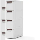 Costway Nischenschrank mit Rädern, Ausnehmungsregal 20 cm breit, 4 Schubladen Weiß 42 x 19 x 74 cm