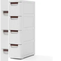 Costway Nischenschrank mit Rädern, Ausnehmungsregal 20 cm breit, 4 Schubladen Weiß 42 x 19 x 74 cm