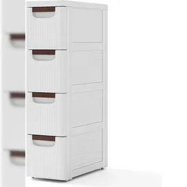 Costway Nischenschrank mit Rädern, Ausnehmungsregal 20 cm breit, 4 Schubladen Weiß 42 x 19 x 74 cm