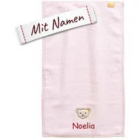 LALALO Steiff Handtuch mit Namen, Mädchen Rosa, Kinder Baby Kinderhandtuch personalisiert, 30x50