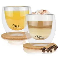 Milu Thermogläser Set – 4 vers. Größen - Doppelwandige Espresso Gläser - Kaffeegläser, Latte Macchiato, Cappuccino Glas - Isolierglas, spülmaschinenfest (2 Gläser, 250ml)