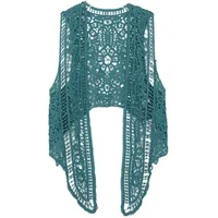 Berax Damen Bluse Lace Häkel Tops Weste Baumwolle Cardigan Hippie Häkeln Hohl Spitze Irregular Boho Weste Bluse(Pfauen Blau) - Einheitsgröße