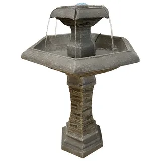 Köhko Hexagon Eleganz Gartenbrunnen mit LED Beleuchtung, Wasserfall, Vogeltränke, Gartendeko, Springbrunnen