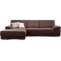 CAVADORE Schlafsofa Corianne / L-Form-Sofa mit verstellbaren Armlehnen, Bettfunktion und Longchair / 282 x 80 x 162 / Kunstleder, braun