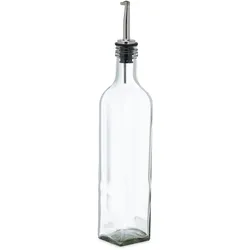 Relaxdays Essig- und Ölspender Set, 4 Glasflaschen, 500 ml, Ausgießer, Olivenöl & Vinaigrette, Ölflasche, transparent