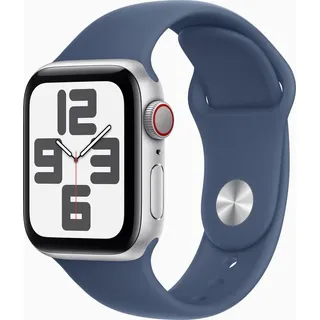 2024 GPS + Cellular 44 mm Aluminiumgehäuse Silber, Sportarmband Denim M/L