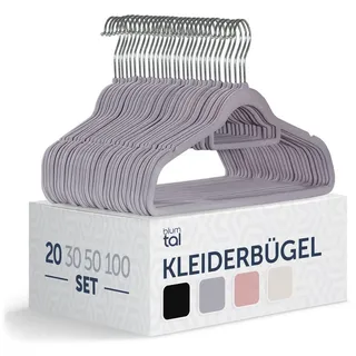 Blumtal Samt-Kleiderbügel, rutschfest, um 360° drehbar, für Mäntel, Anzüge, Hemden und Hosen, 20 Stück, Grau