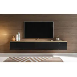 muebles slavic P & B Lowboard 180x30 cm Eiche Wotan/Schwarz Hochglanz Holzwerkstoff