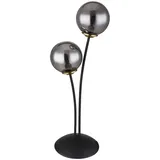 GLOBO Tischlampe Nachttischleuchte Beistelllampe Wohnzimmerleuchte Schlafzimmerlampe Leseleuchte, Metall schwarz Glaskugel rauchfarben, 2 Flammig G9, H 48 cm