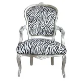 Casa Padrino Barock Salon Stuhl Zebra/Silber
