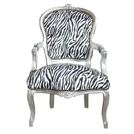 Casa Padrino Barock Salon Stuhl Zebra/Silber