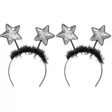 Boland - Sterne Tiara mit Pailletten, Haarreif mit Federn, Kopfschmuck, Kostüm, Karneval, Mottoparty, Silvester, Silber