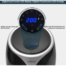 Jago® Heißluftfritteuse 5.5L - 1700 Watt, LED Display mit Touchscreen, 7 Programme, 60 min Timer, Ohne ÖL, Schwarz - Airfryer, Heißluf... - Schwarz