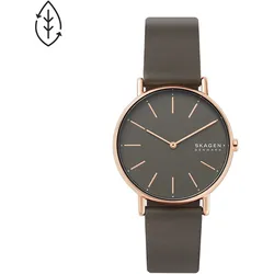 Quarzuhr SKAGEN "SIGNATUR", grau, Armbanduhren, Damen, Armbanduhr, Damenuhr, Lederarmband, analog