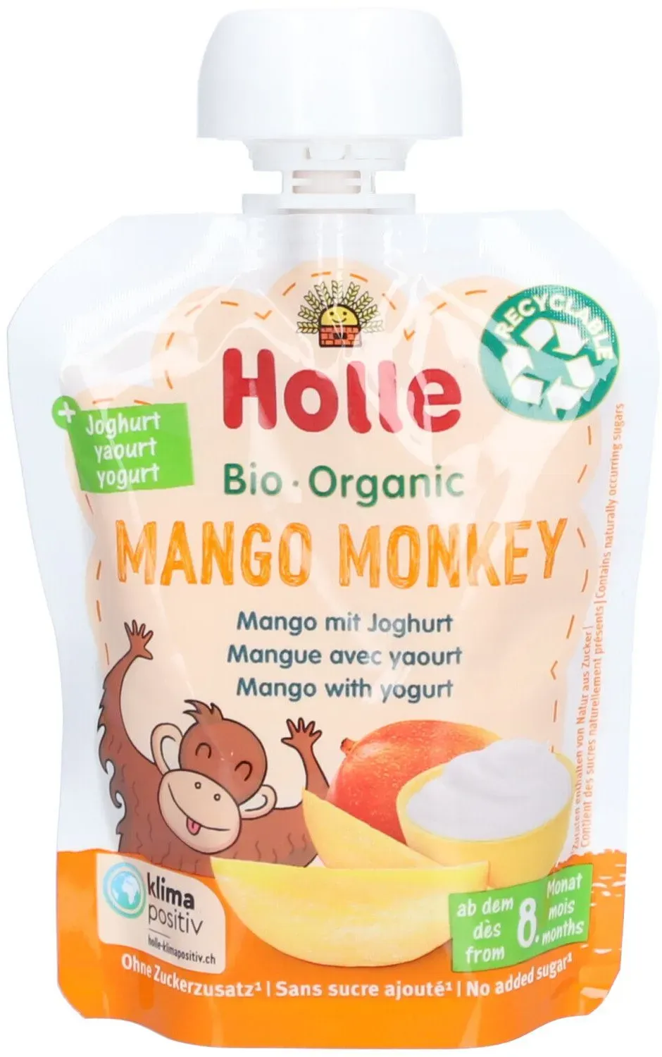 Holle Mango Monkey Trinkflasche Mango mit Bio-Joghurt