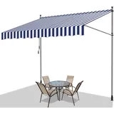 Fiqops Klemmmarkise Balkon, Höhenverstellbar Abdeckhauben Markisen UV-beständig Sonnenschutz Garten Wetterfest Balkonmarkise ohne Bohren, 300x120x 200-300cm Blau Weiß