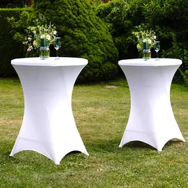 Baumarktplus 2er Set Stehtischhusse Stretch weiß Ø 80cm Tischhusse