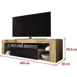 Selsey TV-Lowboard 140 cm Schwarz/Eiche