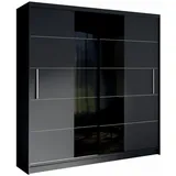 Feldmann-Wohnen Schiebetürenschrank, Graphit, Schwarz Hochglanz, Holz, 4 Fächer, Rechteckig, 201x215x60 cm, Schlafzimmer, Kleiderschränke, Schwebetürenschränke