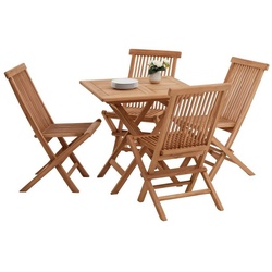 CARO-Möbel Gartenlounge-Set PHUKET, Teak Gartenmöbel im 5er-Set mit 1 Tisch klappbar und 4 Stühlen klappba braun