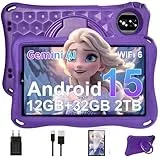 Kinder Tablet 9 Zoll Android 15 Gemini AI, 12GB RAM + 32GB ROM (TF 1TB), Octa-Core, 2.0GHz,GMS Certified, 5G WiFi 6, Widevine L1, 5000mAh, BT5.0, 8+5MP, Kindersicherung Tablet mit EVA Case-Lila