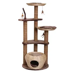 Katzen Kratzbaum Nobby Estaca aus Wasserhyazinthe - mit Liegemulden, Schlafhöhle und Katzenspielzeug, 141 cm