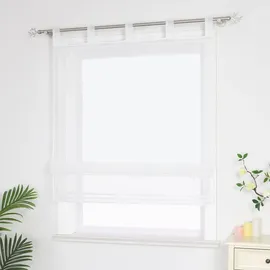 SCHOAL Raffrollo mit Schlaufen Voile Uni Schlaufenrollo Wohnzimmer Küche Gardinen 1 Stück Rosa BxH
