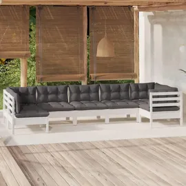 vidaXL Garten-Lounge-Set 7-tlg. weiß Kiefernholz